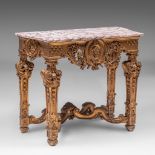 A Louis XIV style giltwood console table with marble top, H 90 - W 107 - D 49 cm