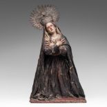 A dramatic Spanish polychrome wooden sculpture of the swooning Madonna, H 67 cm