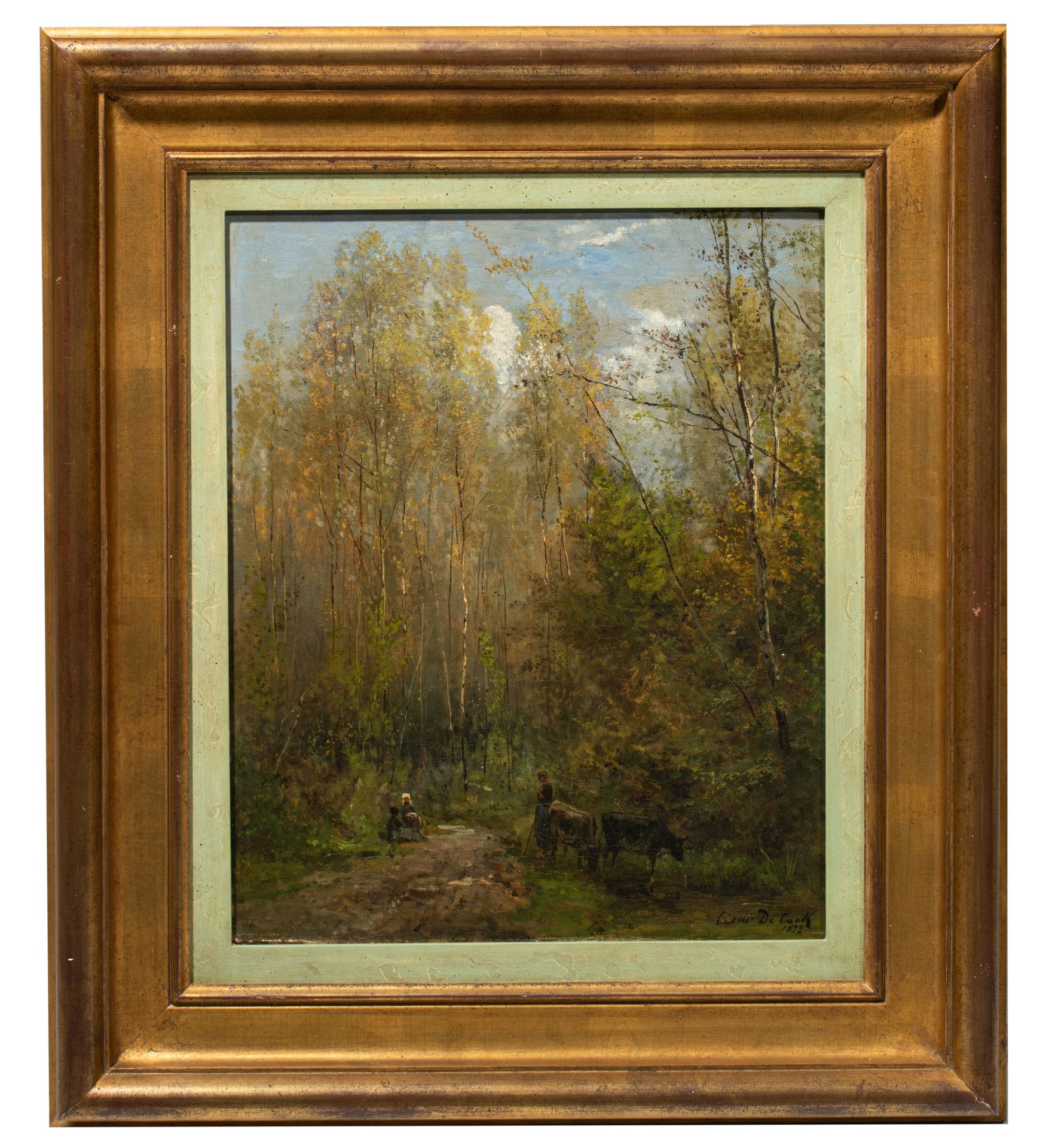 Cesar De Cock (1823-1904), figures in a forest near Gasny, 1872, oil on canvas, 36 x 44 cm - Bild 2 aus 5