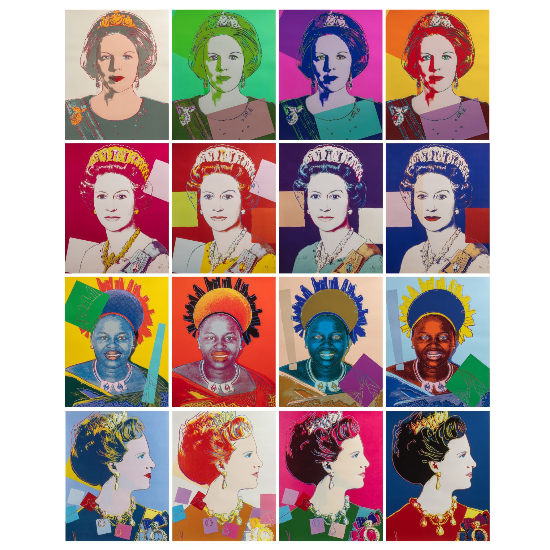 Andy Warhol (1928-1987), Reigning Queens, Suite of 16 color screenprints with diamond dust, on Lenno