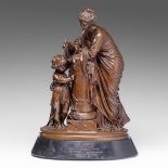 Eugene Antoine Aizelin (1821-1902), 'Le lecon de lecture', brown patinated bronze, H 50 cm