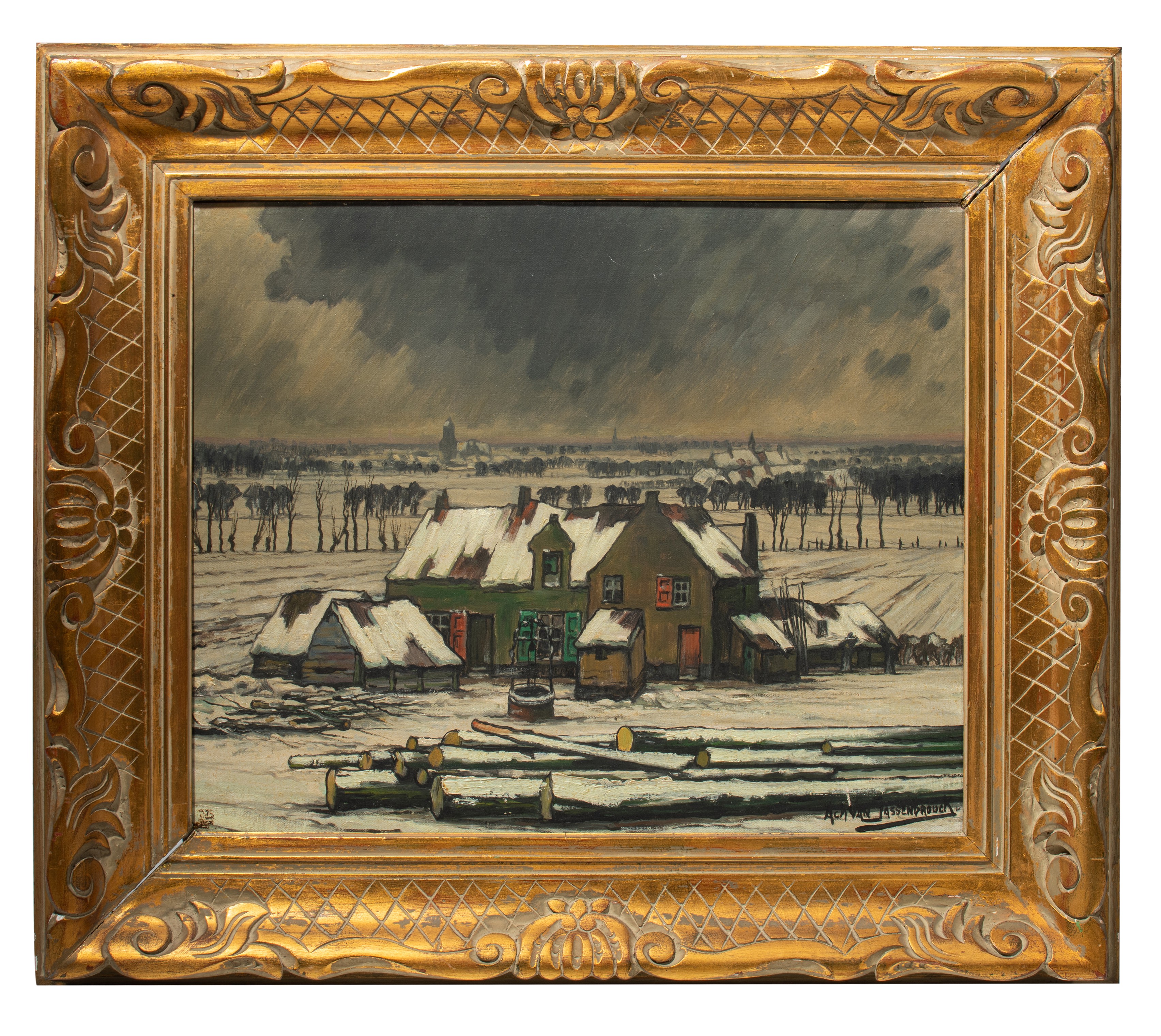 Achiel Van Sassenbrouck (1886-1979), winter view, oil on canvas 50 x 60 cm. (19.6 x 23.6 in.), Frame - Image 2 of 5