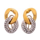 A pair of yellow and white 18ct gold earrings, set with brilliant-cut diamonds, H 4 cm