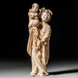 A Japanese ivory okimono of a mother and child, Meiji/Taisho period, H 30,4 cm - 1471 g (+)