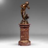 Auguste Moreau (1834-1917), 'Querelle', patinated bronze on a Neoclassical marble pedestal, H 147,5