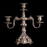 An American eclectic silver-plated three-armed candelabra by Reed & Barton, H 41 cm