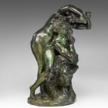 Jef Lambeaux (1852-1908), satyr and nymph, green patinated bronze, H 68 cm