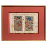 Two fine Persian gouache drawings depicting battle and hunting scenes, 18th/19thC, 32,5 x 21,5 - 27,