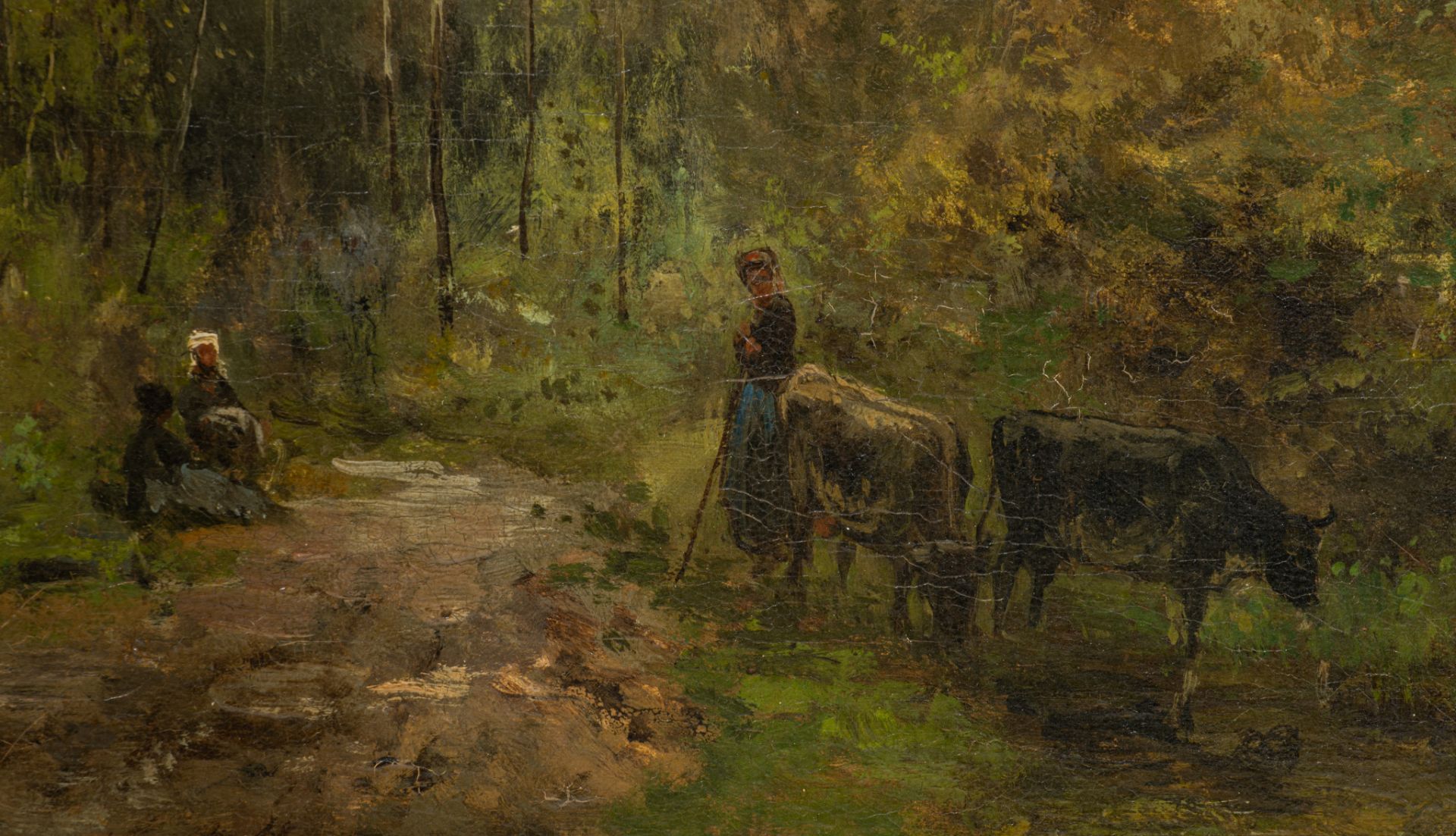Cesar De Cock (1823-1904), figures in a forest near Gasny, 1872, oil on canvas, 36 x 44 cm - Bild 5 aus 5