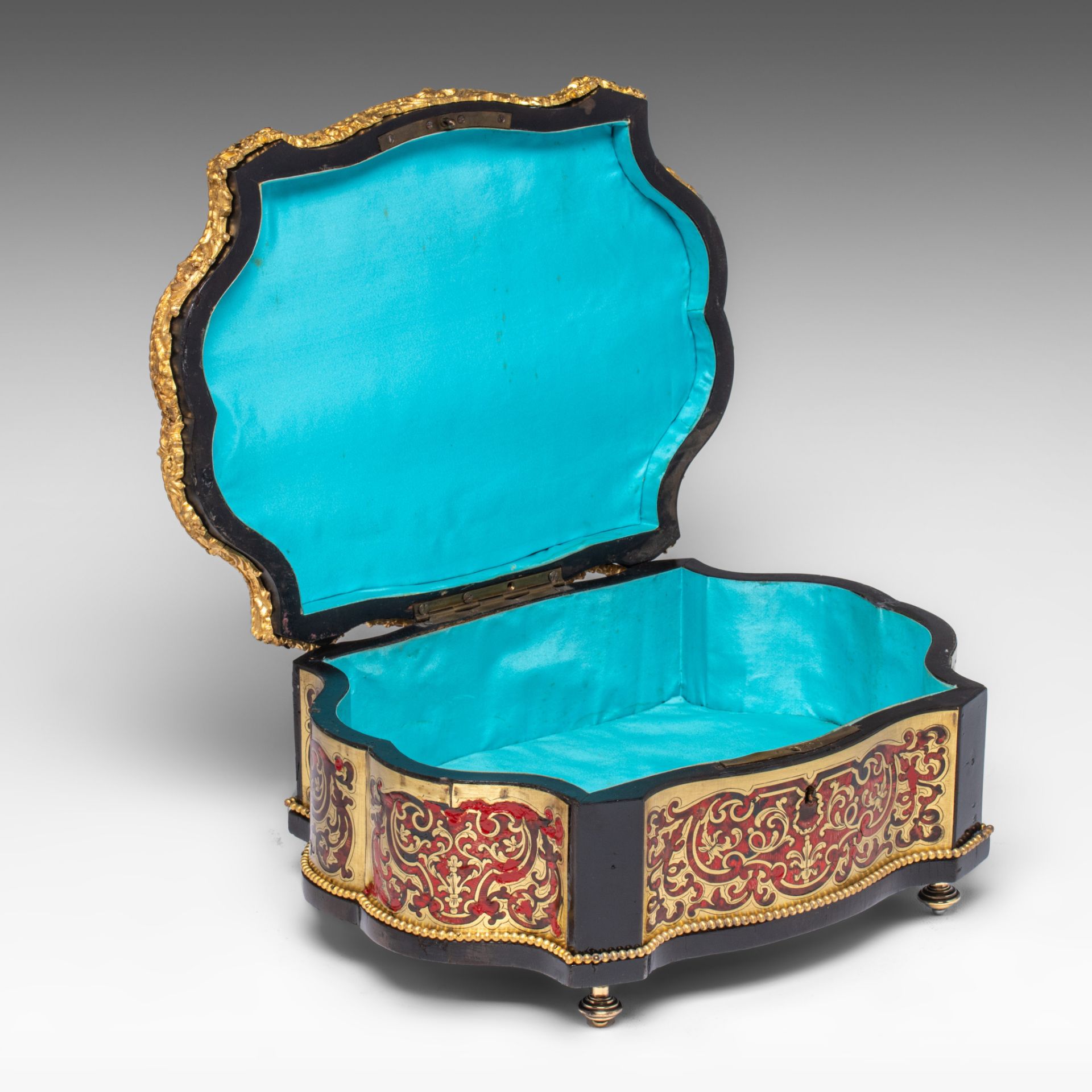 A Napoleon II Boulle work box with gilt brass mounts, H 13 - W 30 cm - Image 9 of 9