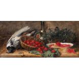 Emile Carabain (XIX-XX), still life with fruit and poultry, oil on canvas 35 x 70 cm. (13.7 x 27.5 i