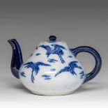 A porcelain blue and white glazed crane pattern tea pot and cover, marked Minton (impressed) pre-188