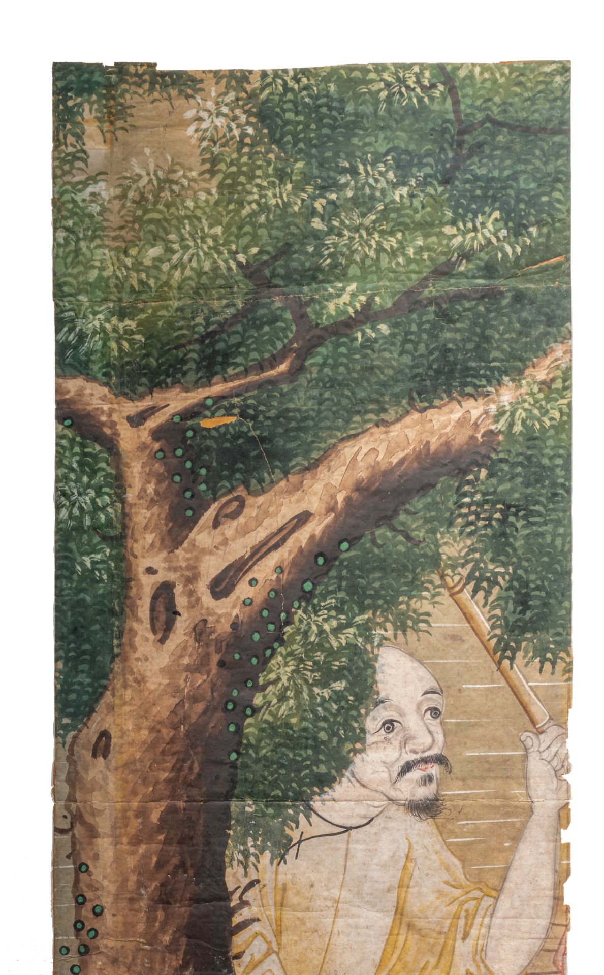 A fragment of a panoramic scene from wallpaper, 18thC, framed 125 x 33,5 cm - Image 4 of 6