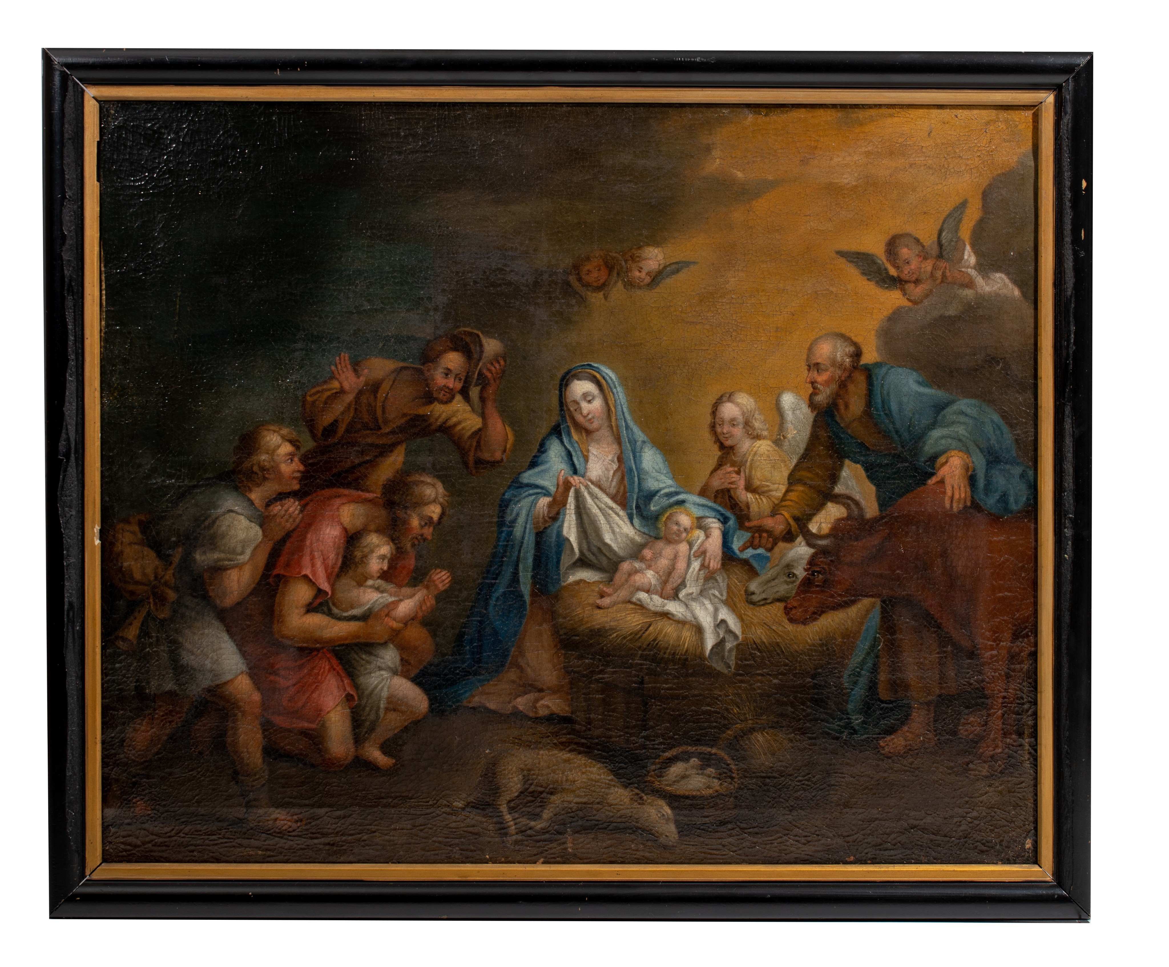 The adoration of the shepherds, 17thC, oil on canvas, 73 x 90 cm - Image 2 of 8