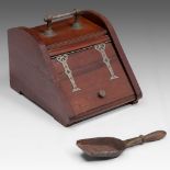 A mahogany coalbox with liner and shovel, presumably Benham & Froud, ca 1880, H 37 cm