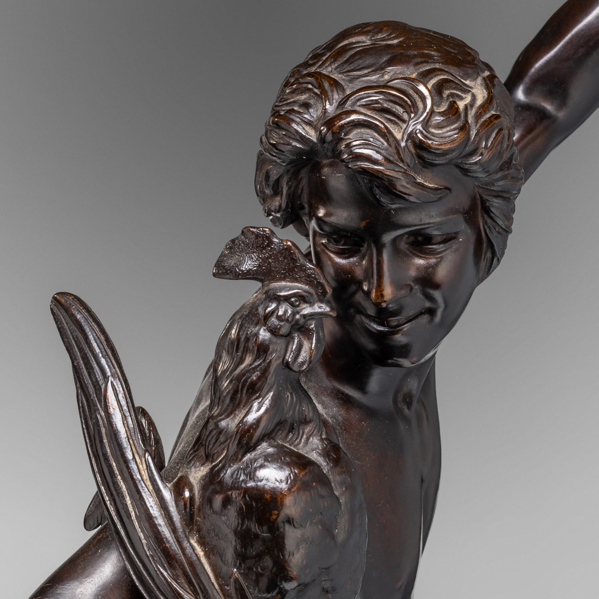 Alexandre Falguire (1831-1900), 'Le vainqueur au combat de coqs', patinated bronze fixed on a marble - Bild 8 aus 14