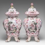 A pair of French faience pot pourri vases and covers, marked Veuve Perrin, Marseille, H 57 cm