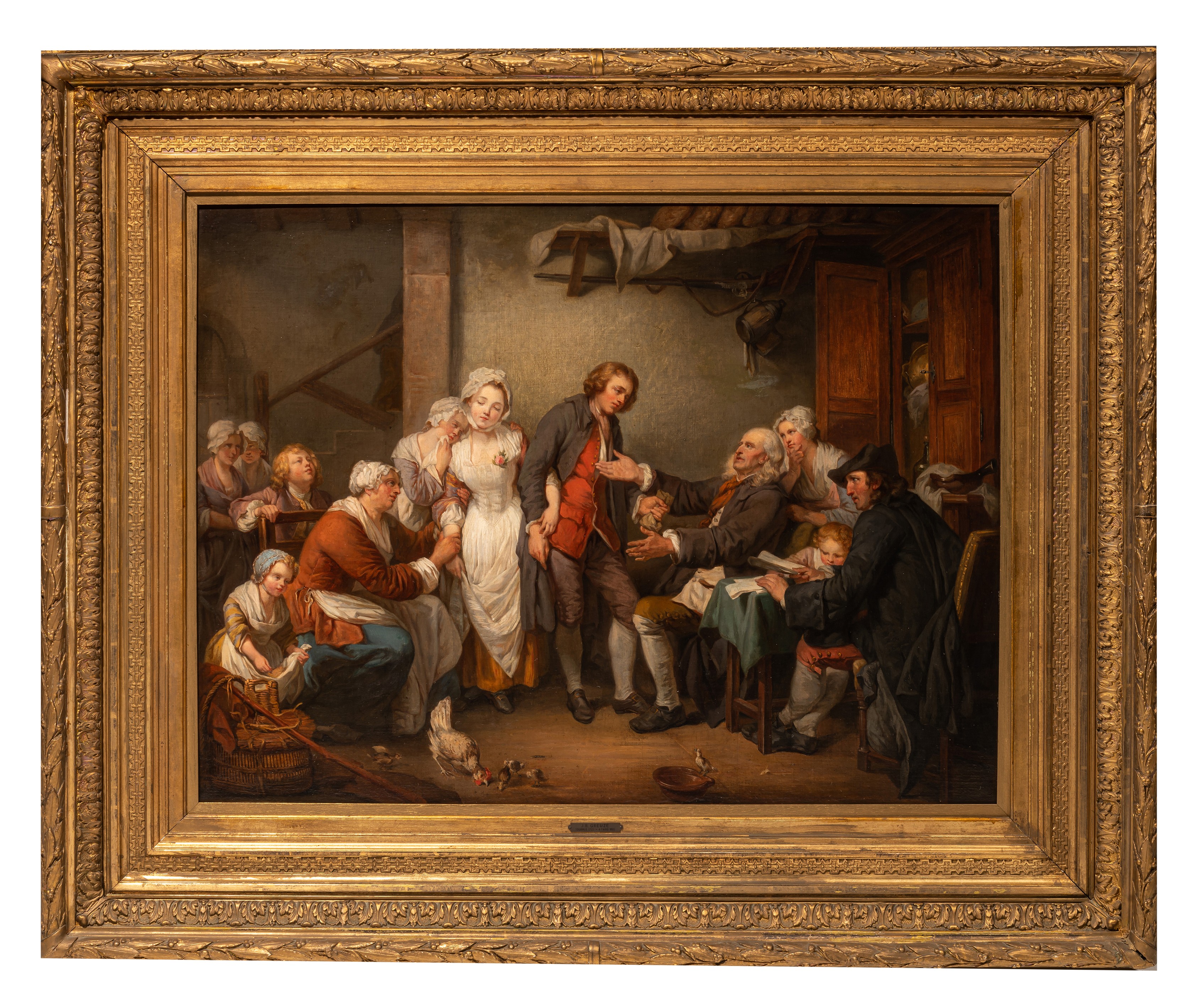 After Jean-Baptist Greuze (1725-1805), 'L'Accordee de village', oil on canvas 68 x 89 cm. (26.7 x 35 - Image 2 of 8
