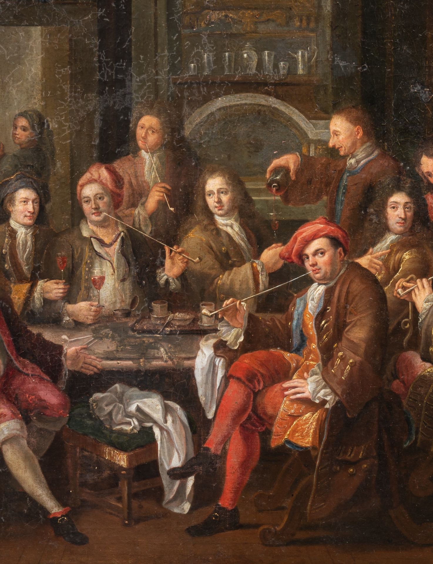 Attrib. to Etienne Jeaurat (1699-1789), drinking bout of the village dignitaries, mid 18thC, oil on - Bild 5 aus 6