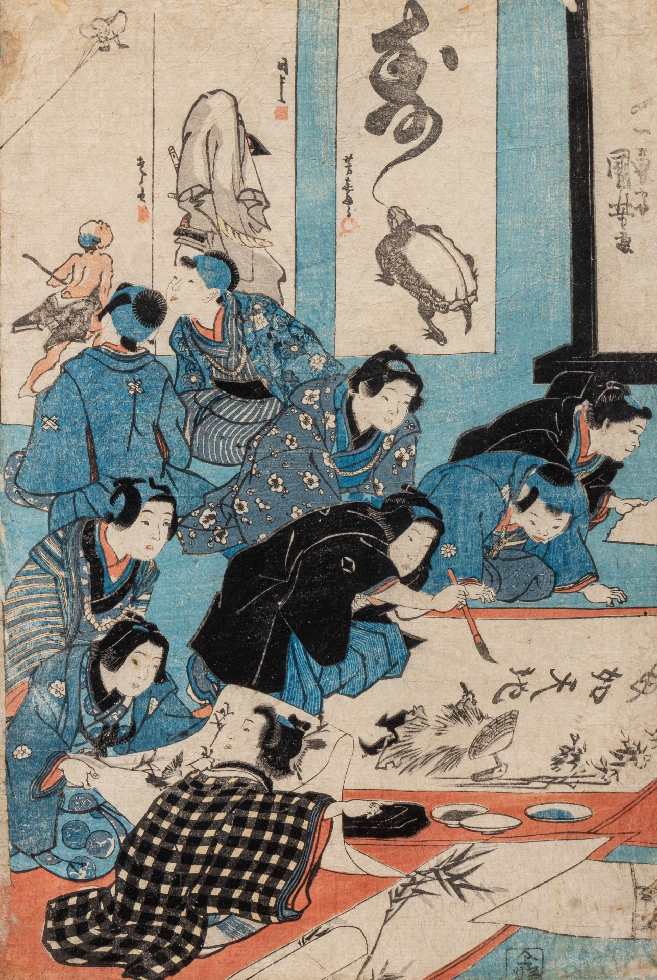 Kuniyoshi, two prints of kabuki scenes, both oban tate-e, both framed 54,5 x 36 cm - Bild 6 aus 8