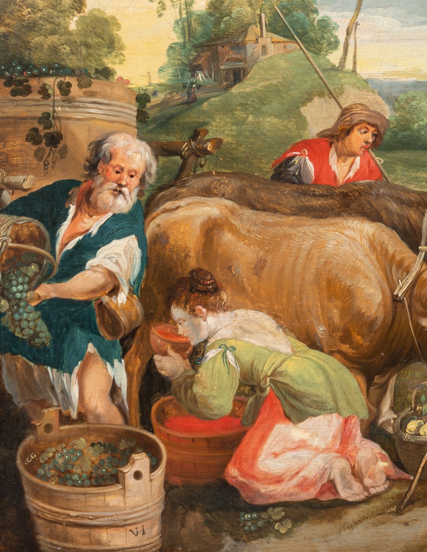 Monogrammed 'V.H.' (follower of Peter Paul Rubens), the grape harvest, oil on panel, 38 x 64 cm - Image 5 of 8
