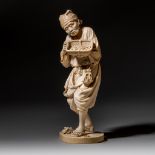 A rare lively sculpted Japanese Meiji period ivory okimono showing an old farmer, H 28 cm - 1247 g (
