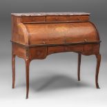 A French Transition style roll-top-desk with marquetry, H 114,5 - W 124 - D 60 cm