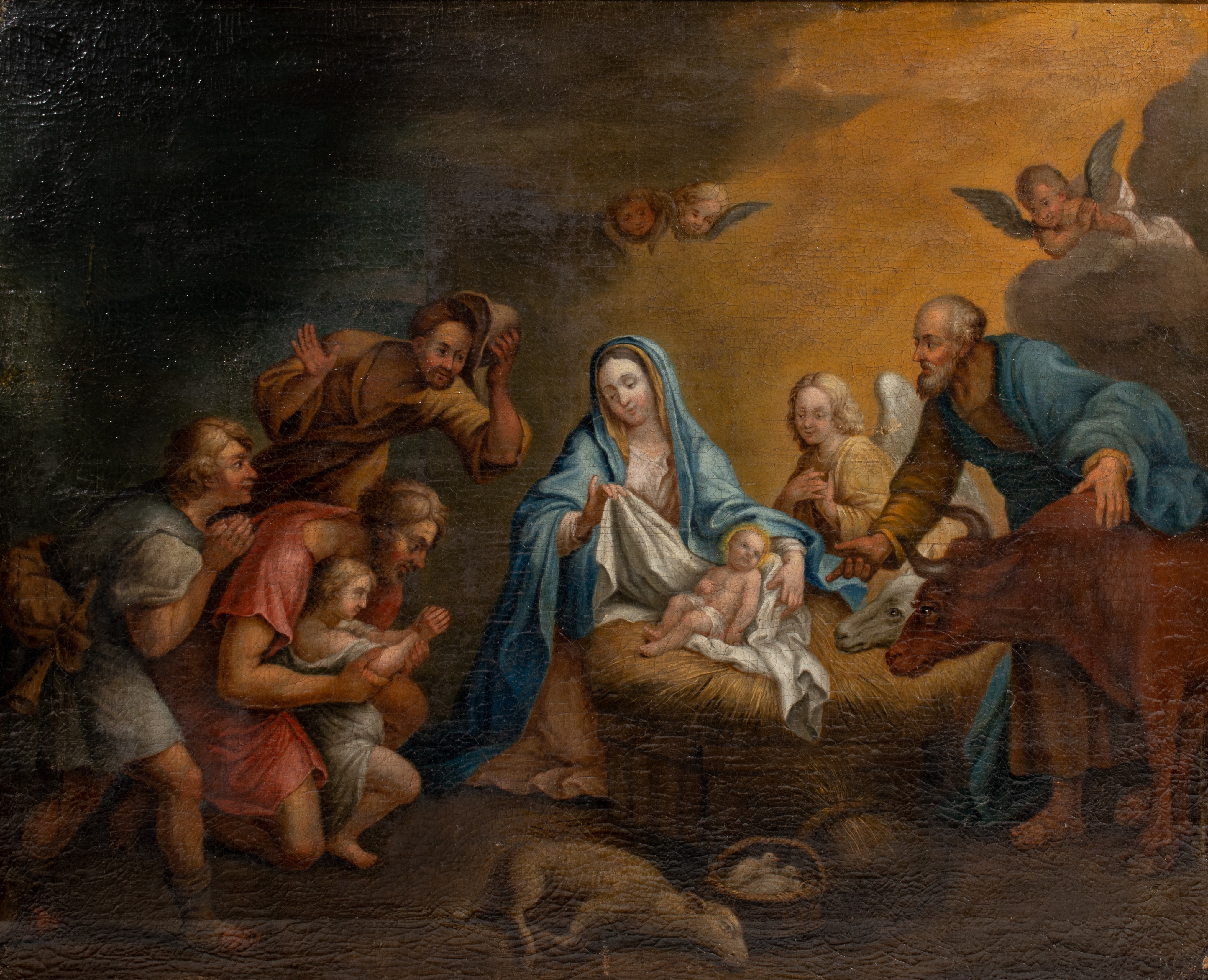 The adoration of the shepherds, 17thC, oil on canvas, 73 x 90 cm - Image 4 of 8