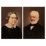 A pair of fine KPM porcelain plaques of an elderly couple, 19thC 24 x 17 cm. (9.4 x 6.6 in.), Frame: