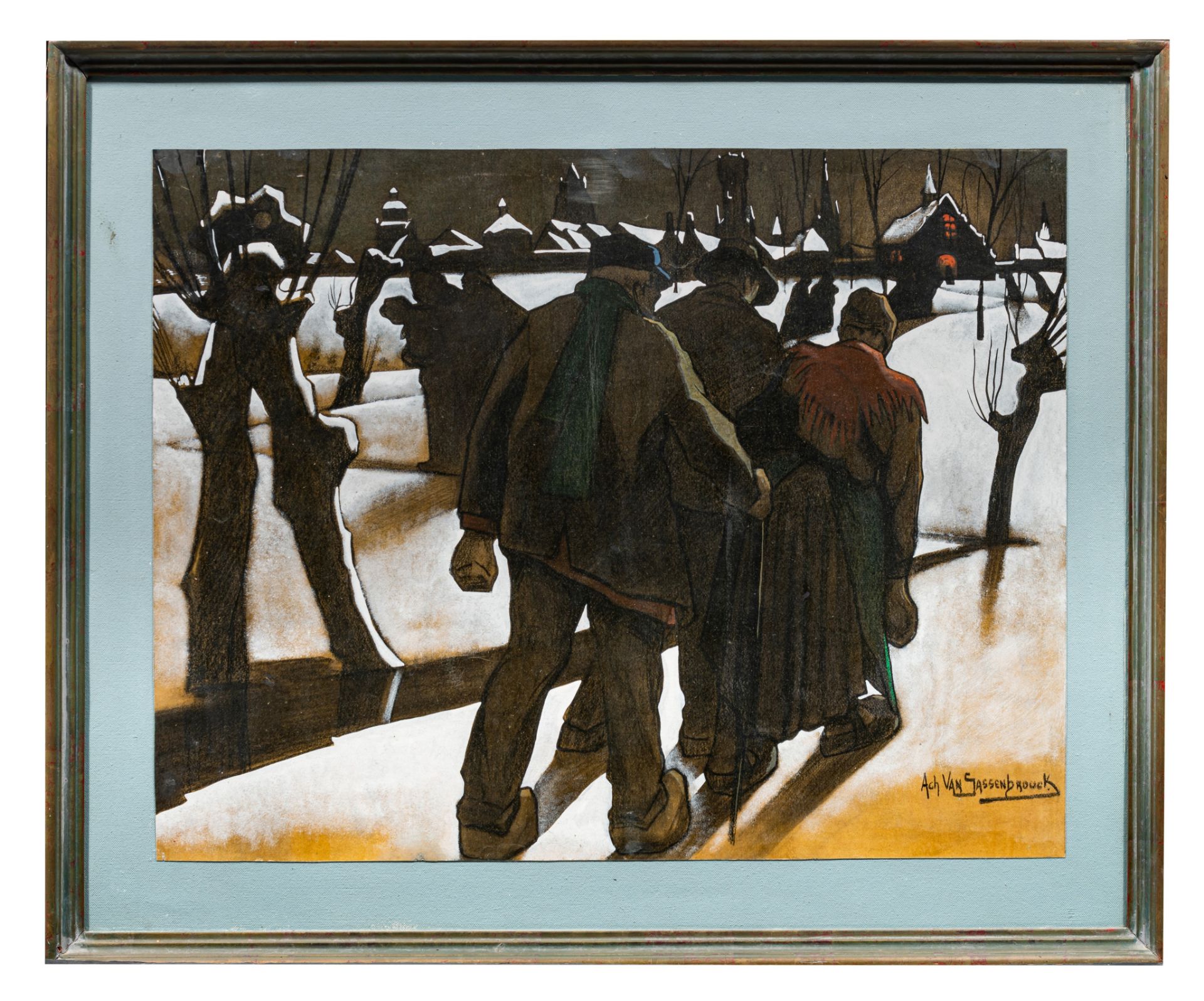 Achiel Van Sassenbrouck (1886-1979), figures in a winter landscape, charcoal and gouache on paper 56 - Bild 2 aus 6