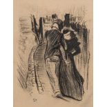 Theophile Alexandre Steinlen (1859-1923), strolling Parisian couple, charcoal drawing, 18 x 24 cm