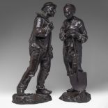 Leon Gobert (1869-1935), a farmer couple at rest, 1904, patinated bronze, H 75 - 77 cm