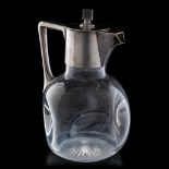 A glass claret jug with a silver-plated mount, reg. no. 100662, ca 1888, H 18,3 cm