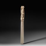A second half of the 19thC very fine carved Rococo revival ivory paper knife, H 41,8 cm - 146 g (+)
