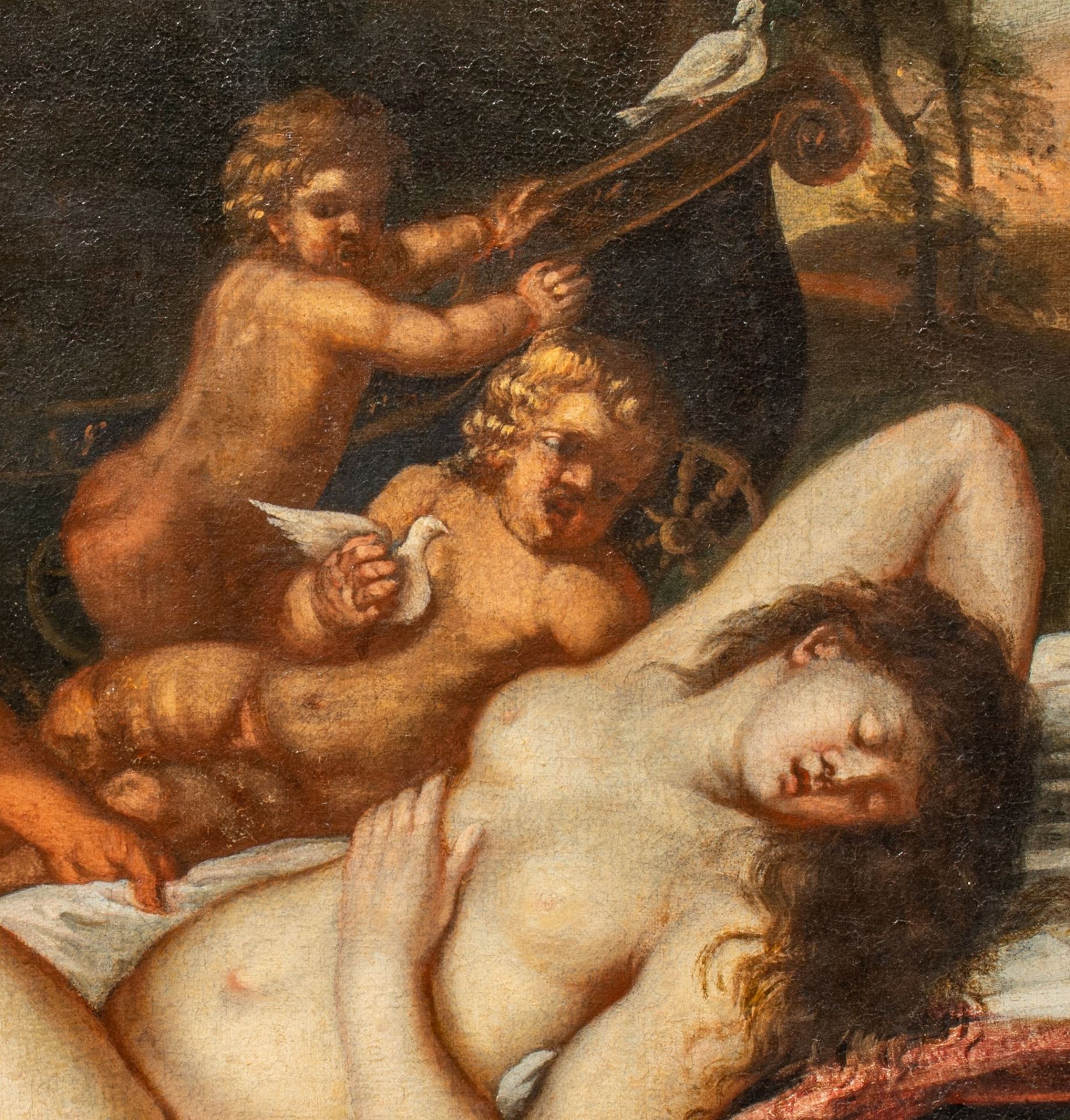 Jupiter and Antiope, 17thC Venetian School, oil on canvas 57 x 71 cm. (22.4 x 27.9 in.), Frame: 76 x - Bild 5 aus 5