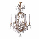 A rare Louis XV style gilt brass and rock crystal cut chandelier, H 105 cm
