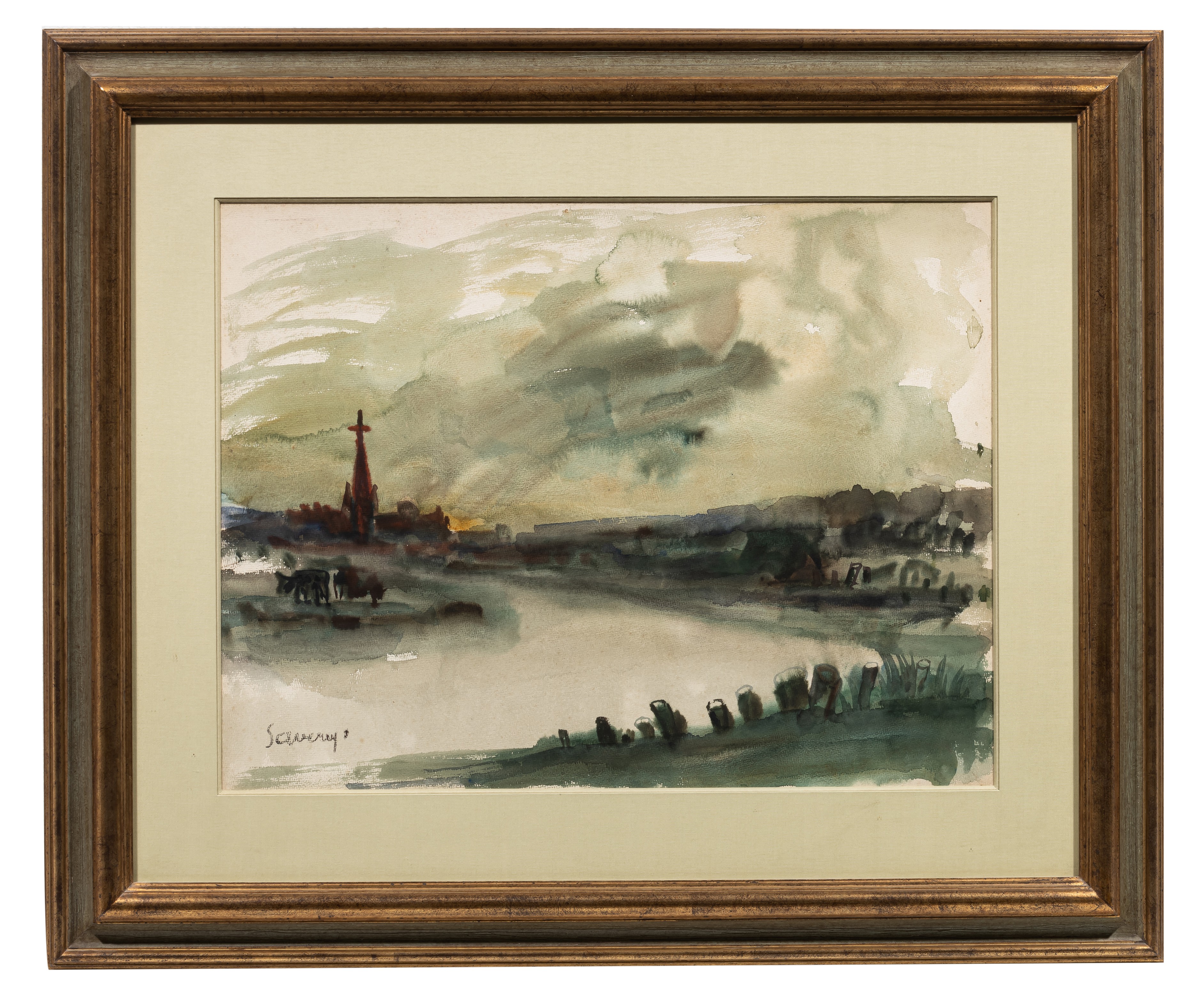 Albert Saverys (1886-1964), view of the Lys, watercolour on paper, 49 x 63 cm - Image 2 of 6