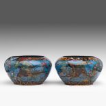 A pair of Japanese cloisonne jardinieres, Meiji, H 17 - dia 30 cm