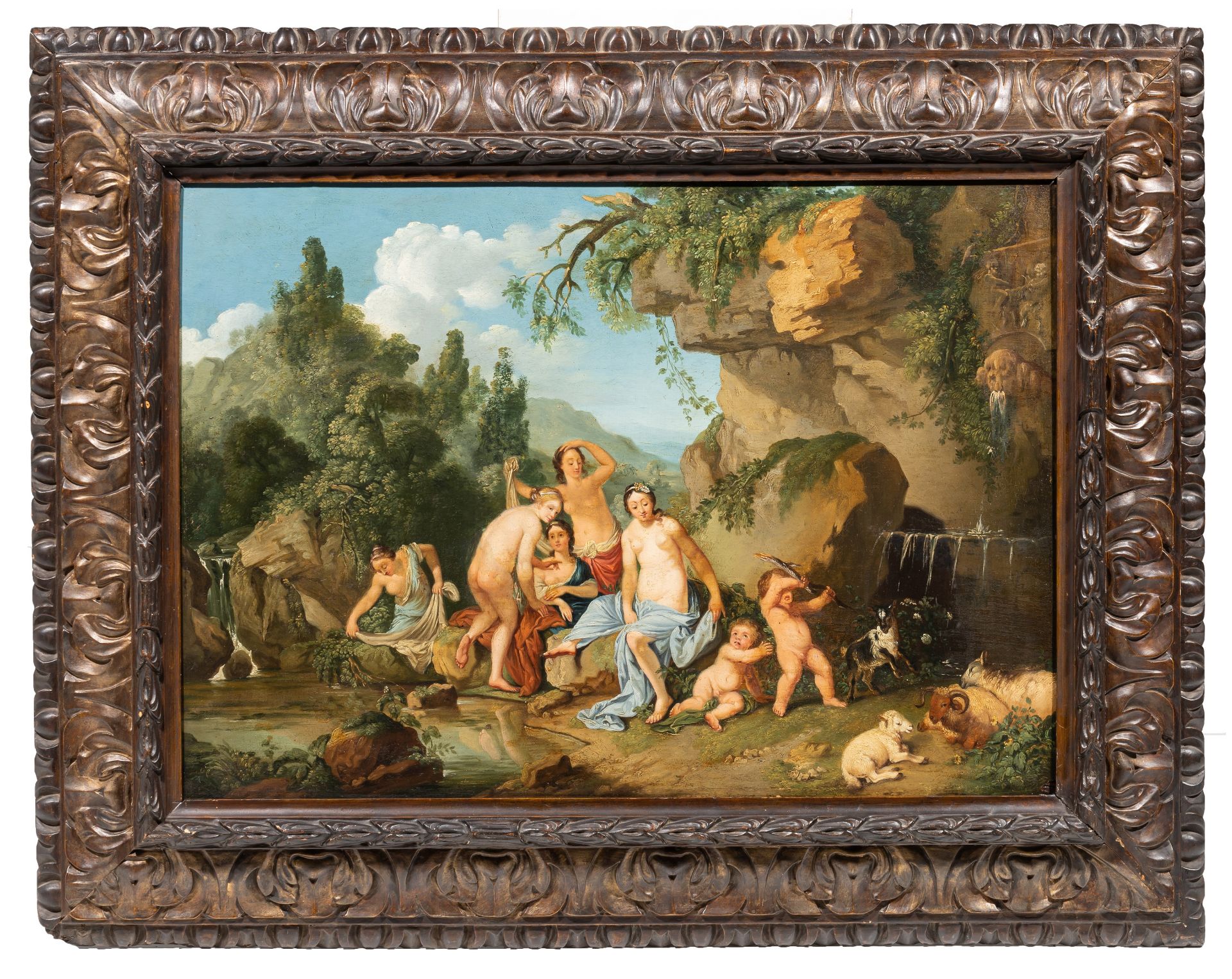 The bathing Venus and her entourage, French School, 18thC, oil on panel, 54,5 x 76 cm - Bild 2 aus 5