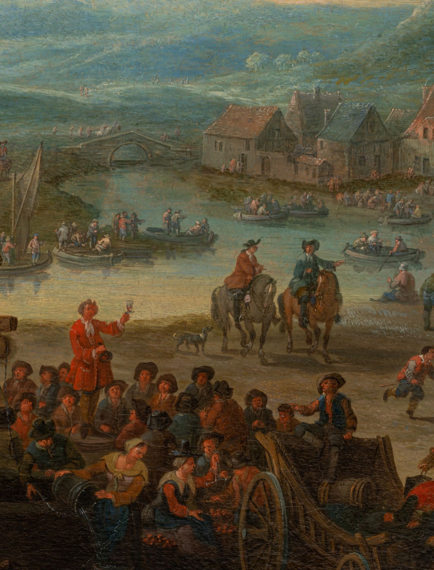 Attrib. to Mathys Schoevaerdts (c.1663-1703), animated village scene in Flanders, oil on a cradled p - Bild 5 aus 7