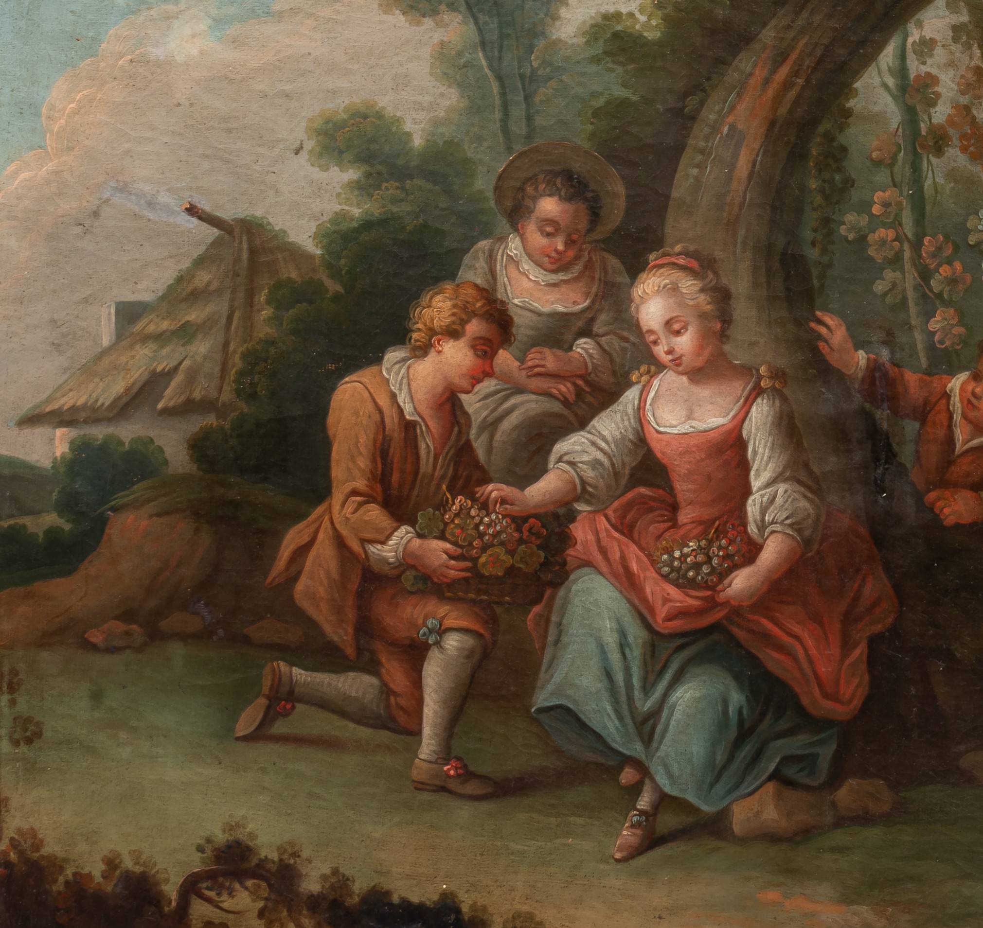 A pair of pendant paintings of gallant scenes in a garden setting, 18thC, oil on canvas, 78 x 91 cm - Image 9 of 12