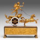 A fine Empire gilt bronze mantle clock of Cupid's chariot, ca. 1810, H 49 - W 46,5 cm