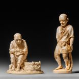 Two ivory okimono, Meiji period, H 11,3 cm - 16,8 cm (+)