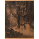 Jules De Bruycker (1870-1945), 'Het ophalen des draak op het belfort van Gent anno 1914', 1927, etch