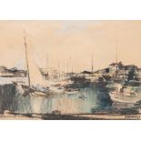 Albert Saverys (1886-1964), sailboats in the harbour, charcoal and watercolour 49 x 68 cm. (19.2 x 2