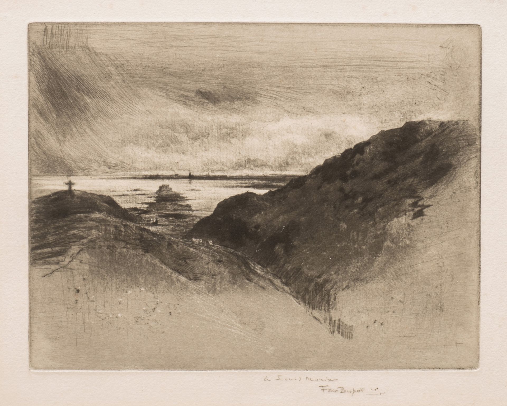 Felix Buhot (1847-1898), view of the dunes and the sea, etching and aquatint 22.5 x 29 cm. (8.8 x 11