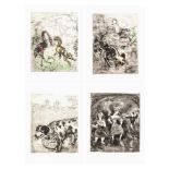 Marc Chagall (1887-1985), four etchings, the fables of Jean de la Fontaine, edited in 1952 by Teriad