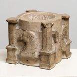 An exceptional architectural capital, reused as a mortar, Italy, 14thC, H 17 - W 19 cm