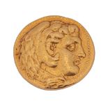 A replica Alexander The Great 18ct gold drachm, dia ca 2,3 cm, weight: 15,7 g