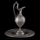 A fine Renaissance style silver-plated ewer and basin, H 50,5 - dia 51 cm